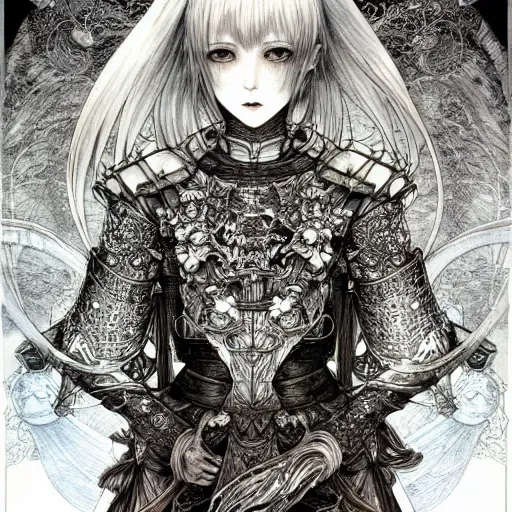 Prompt: prompt: Fragile looking vessel portrait glass character soft light drawn by Vania Zouravliov and Takato Yamamoto, inspired by Fables, shiny knight armour, magical and alchemical weapons, soft light, white background, intricate detail, intricate ink painting detail, sharp high detail, manga and anime 2000