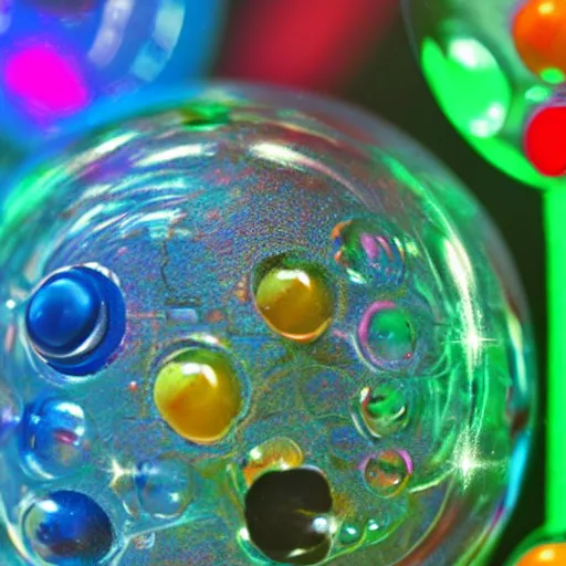 Image similar to an orbeez glowing inside a person's ear, macro detail in the style of dana schutz