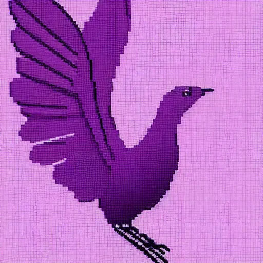 Image similar to a beautiful bird digitally glitched and pixelated, purple background, concept art