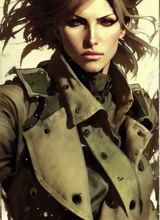 Prompt: beautiful neutral earth toned palette knife painting artwork of sniper wolf from metal gear solid 1 by yoji shinkawa jeremy mann, full body character portrait warhammer, charlie bowater and magali villeneuve and alphonse mucha, gaston bussiere, craig mullins, j. c. leyendecker, by artgerm