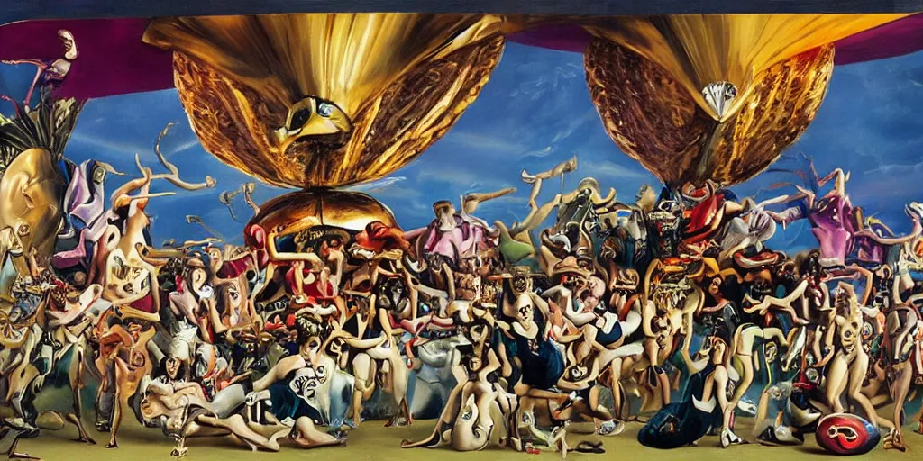 Image similar to superbowl halftime show in the style of salvador dali