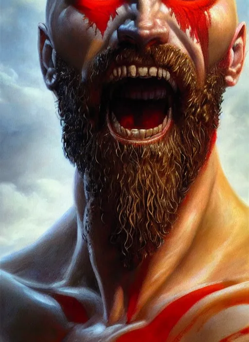 Prompt: a epic portrait of the god of war, art by boris vallejo and greg danton and denys tsiperko, detailed, hyperrealism, artstation