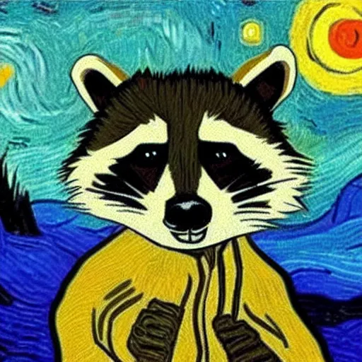 Prompt: raccoon in the style of Vincent van Gogh