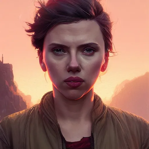 Image similar to highly detailed portrait scarlett johansson, gta v, stephen bliss, unreal engine, fantasy art by greg rutkowski, loish, rhads, ferdinand knab, makoto shinkai and lois van baarle, ilya kuvshinov, rossdraws, tom bagshaw, global illumination, radiant light, detailed and intricate environment