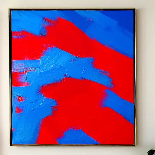 Image similar to simple abstract acyrilic painting on canvas using primary red and blue paint