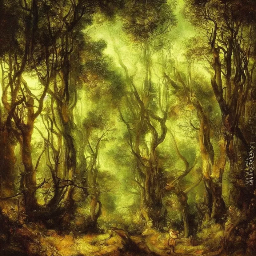 Prompt: An oil painting of a fantasy forest by Rembrandt; beautiful; beautiful; beautiful; beautiful; beautiful; beautiful; beautiful; beautiful; beautiful; beautiful; beautiful