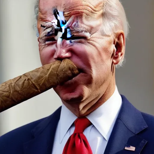 Image similar to a photo of joe biden with a cigar on his mouth