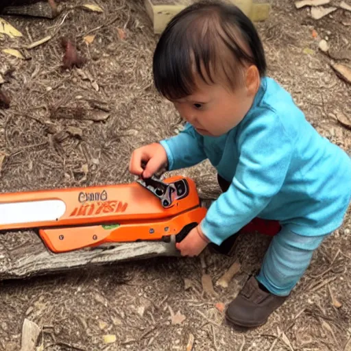 Prompt: Baby\'s first chainsaw.