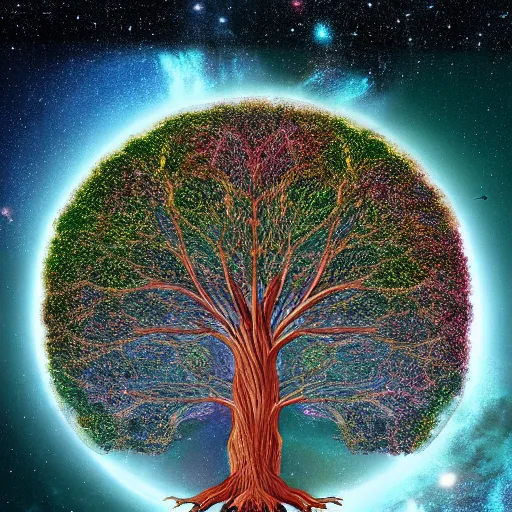 Image similar to a hyper-detailed photo of tree of life in galaxy