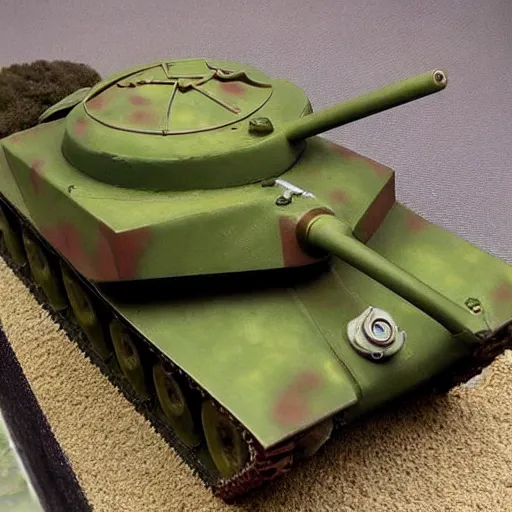 Prompt: impressive realistic wwii tank with amusement part camouflaged paint