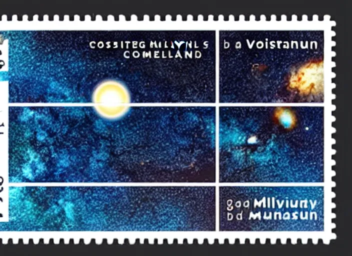 Image similar to a minimalistic milky way galaxy as a postage stamp, minimalistm, voroni diagram