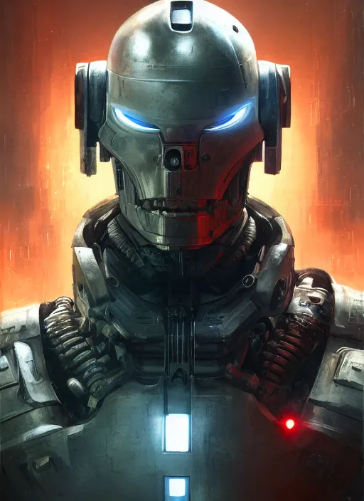 Image similar to cyborg, borg, android, strogg, face of a man, body of a robot, droid, robocop, cable, victor stone, terminator, machine, flesh, quake, doom, wolfenstein, octane render, from a video game, concept art by ruan jia and greg rutkowski