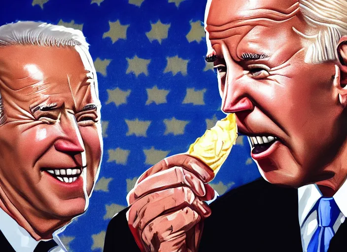 Image similar to cinematic close up of joe biden eating an ice cream with the whitehouse on fire behind him artwork by greg rutowski, 4 k, masterpiece