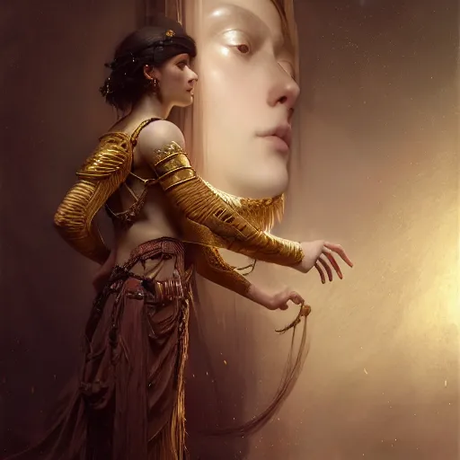 Image similar to priestess of the outer gods, studio light, photoreal, by jaime jones, tom bagshaw, lawrence alma - tadema, greg rutkowski, deviantart contest winner, fantasy art, daz 3 d, intricate, elegant, highly detailed, 8 k, digital painting, concept art, sharp focus, illustration, golden ratio, cosmic horror