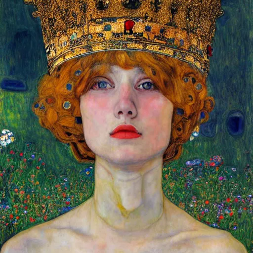 Prompt: a girl with crown by gustav klimt and egon schiele,inside the garden, baroque, matte painting, concept art,highly detailed,sharp lines, hdri, 4k -