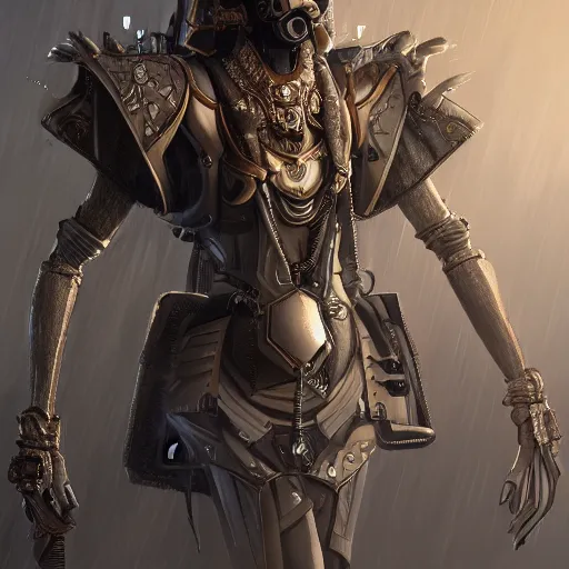 Prompt: hyperdetailed anubis wearing a pale gray flight jacket armor, steampunk, highly detailed portrait, polygon style, digital painting, artstation hq, ray tracing, unreal engine 5, intricate, elegant