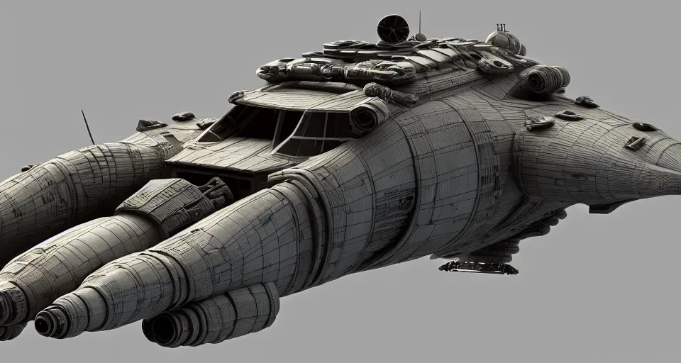 Image similar to highly detailed cinematic scifi render of 3 d sculpt of fury road spaceship, guardians of the galaxy, star wars, maschinen krieger