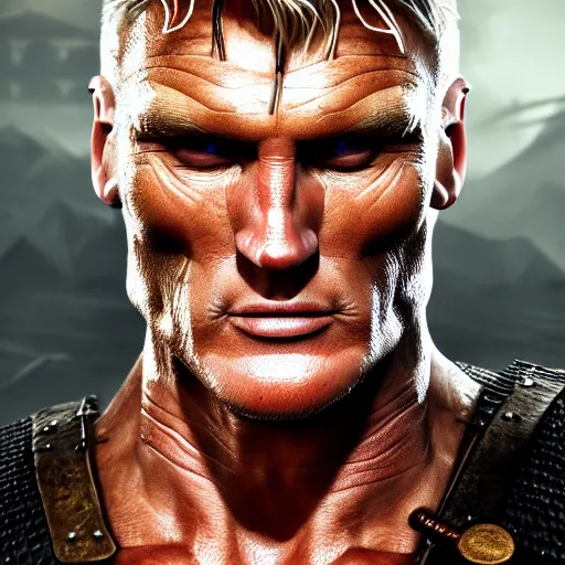 Image similar to Dolph Lundgren as swedish viking, 4k, artstation, cgsociety, award-winning, masterpiece, stunning, beautiful, glorious, powerful, fantasy art