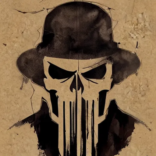 Image similar to portrait of old frank castle the punisher, skull face paint, intricate, elegant, highly detailed, centered, grungy, digital painting, artstation, concept art, smooth, sharp focus