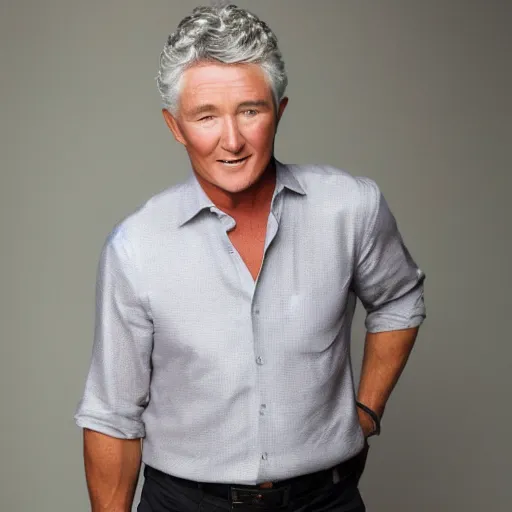 Image similar to patrick duffy shoulder length grey hair wearing a white shirt