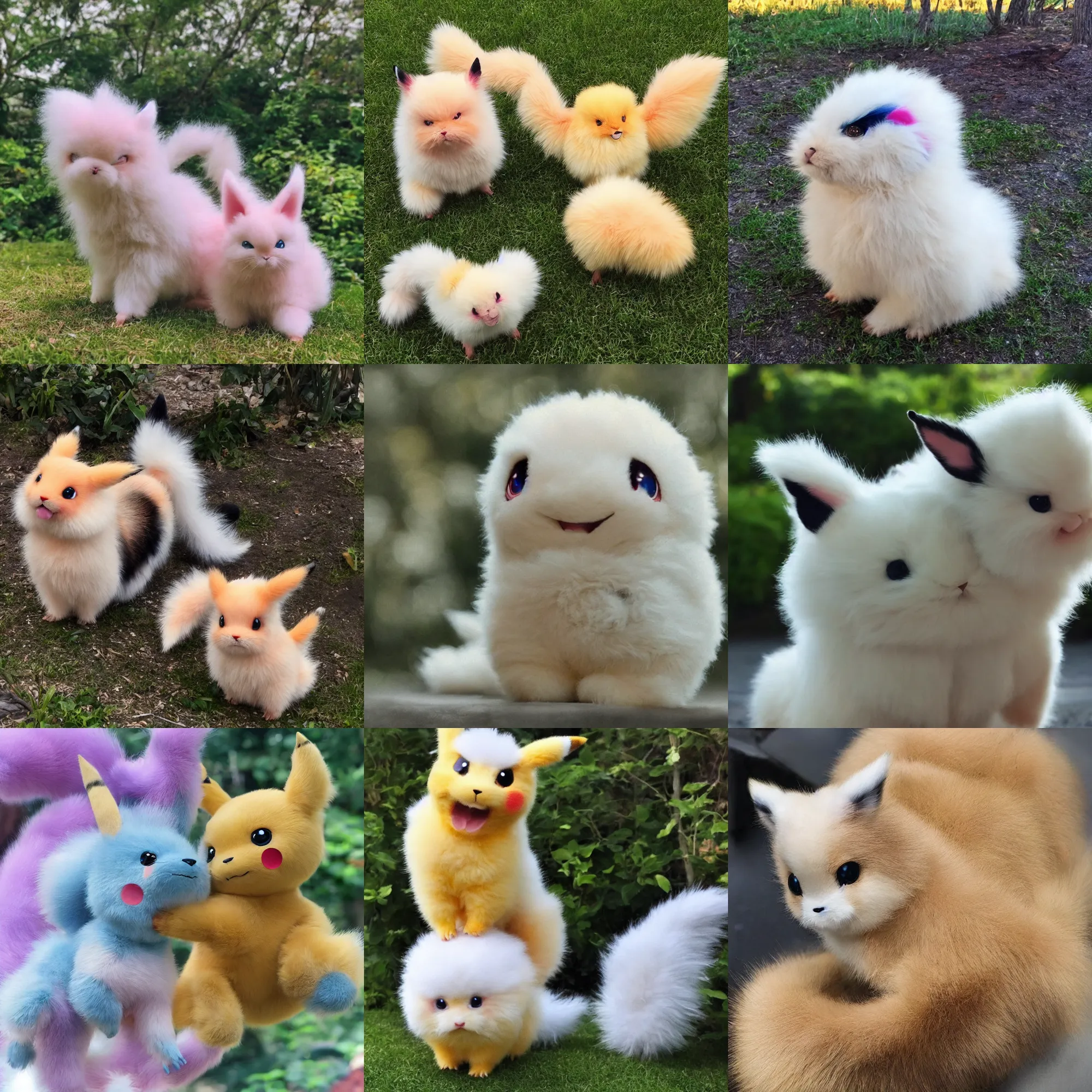 Image similar to real life pokemon, cute!!!, content!!!, mischievous!!!, adorable!!!, fluffy!!!, ultra realistic!!!, golden hour, sharp focus