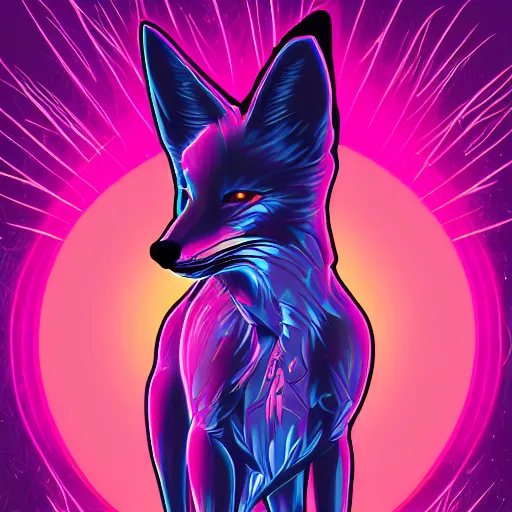 Image similar to synthwave fox, digital art