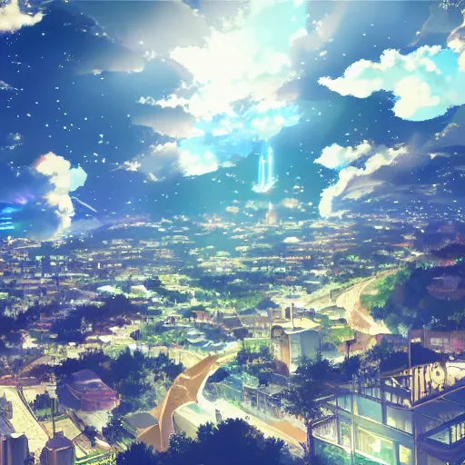 Image similar to heaven makoto shinkai city fantasy pixiv scenery art inspired by magical fantasy