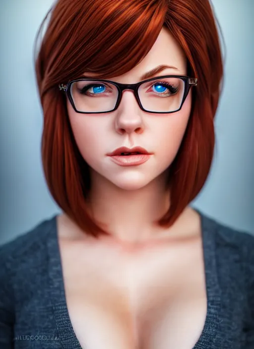 Image similar to photo of velma, professionally retouched, soft lighting, realistic, smooth face, full body shot, torso, dress, perfect eyes, sharp focus on eyes, 8 k, high definition, insanely detailed, intricate, elegant, art by artgerm and j scott campbell