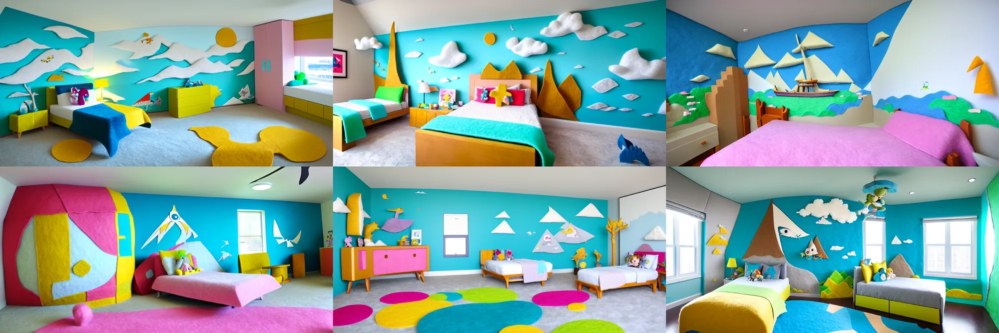 Prompt: premium children's bedroom design, inspired by wind waker, made of pastel felt, chicago, shanghai, penthouse