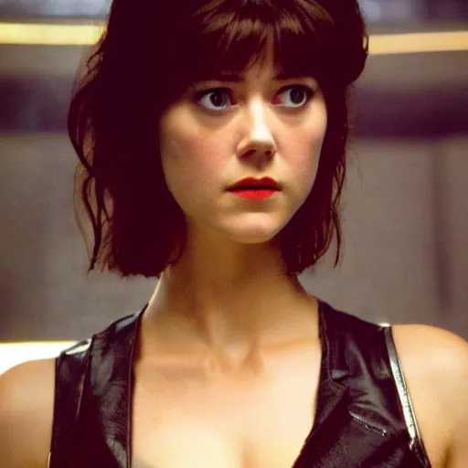 Prompt: Mary Elizabeth Winstead in bladerunner, tight attire, realistic, hyper detail, very detailed, cinematic, ultra details, photorealistic, big bust, insanely detailed,