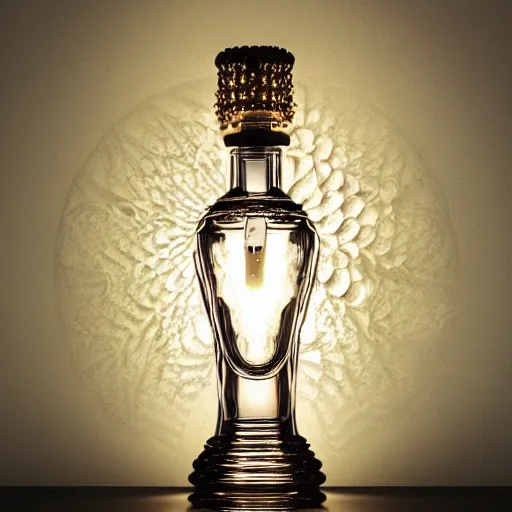 Image similar to a lamp inspired by perfume bottle, christian dior, advertising photography, intricate details, gradient studio background, bokeh