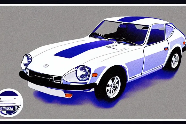 Prompt: blueprints of a blue 1975 Datsun 260Z, hyper realistic,