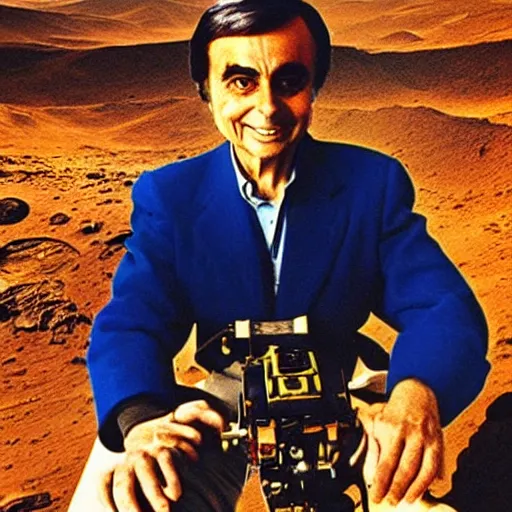 Prompt: extremely detailed photo of carl sagan on mars, detailed face