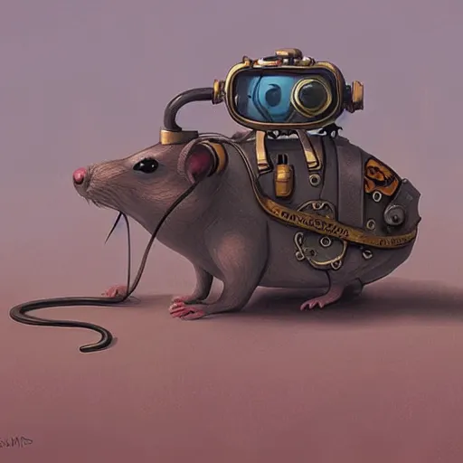 Image similar to a rat with steampunk googles, by simon stalenhag