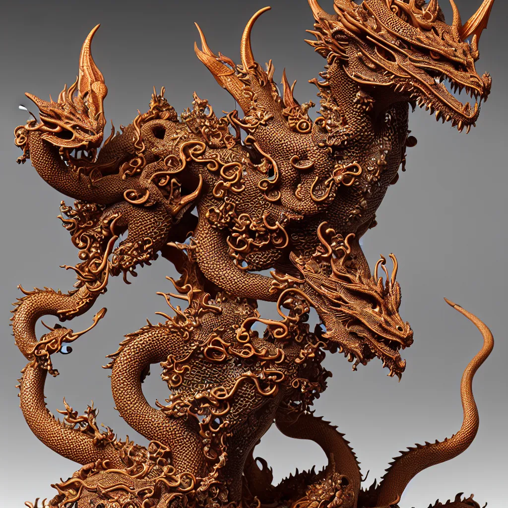 Prompt: a closeup photo - real delicate ceramic porcelain sculpture of an ornate detailed dragon in front of a intricate background by victo ngai and takato yamamoto, micro detail, backlit lighting, subsurface scattering, translucent, thin porcelain, octane renderer, colorful, physically based rendering, japanese pottery, trending on cgsociety