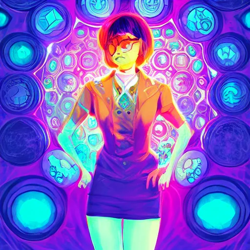 Image similar to skill magic geek inside matrix deepdream radiating a glowing aura stuff loot legends stylized digital illustration video game icon artstation lois van baarle, ilya kuvshinov, rossdraws,