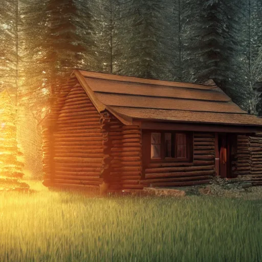 Image similar to a cabin in the woods, octane render