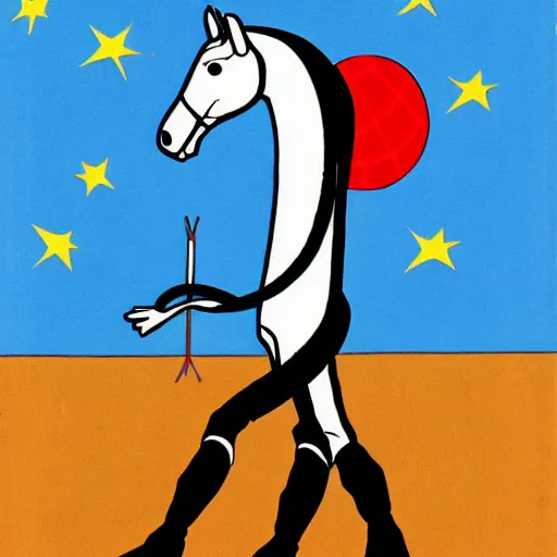 Prompt: astronaut with leg horse on his head, long horse