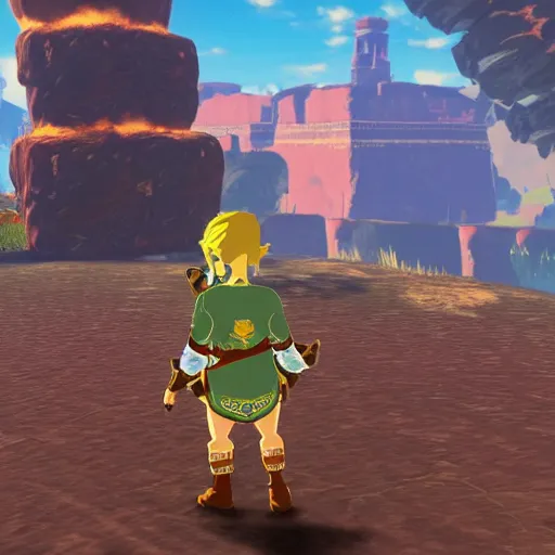 Image similar to in-game-screenshot of Donald Trump boss fight in Breath of the Wild