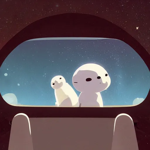 Image similar to baby harp seals as astronaut in space, year 2 3 0 0, atey ghailan, goro fujita, studio ghibli, rim light, sharp lighting, clear focus, very coherent,