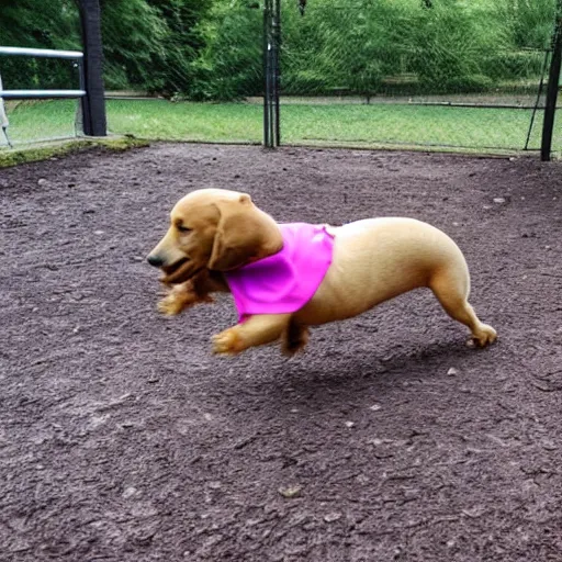 Image similar to A tardigrade and a daschund play together in a dog park