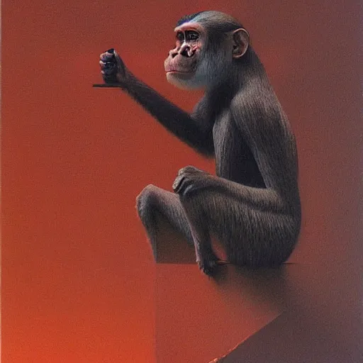 Image similar to monkey in suit by zdzislaw beksinski