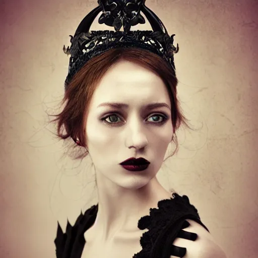 Image similar to a portrait of female model by stefan geselle, anka zhuravleva and peter kemp, dark fantasy, ornate headpiece, dark beauty, photorealistic, canon r 3, photography