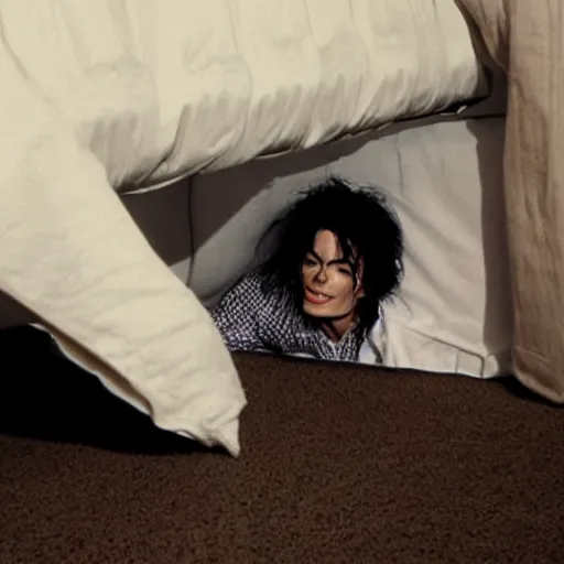 Image similar to michael jackson hidding under a bed