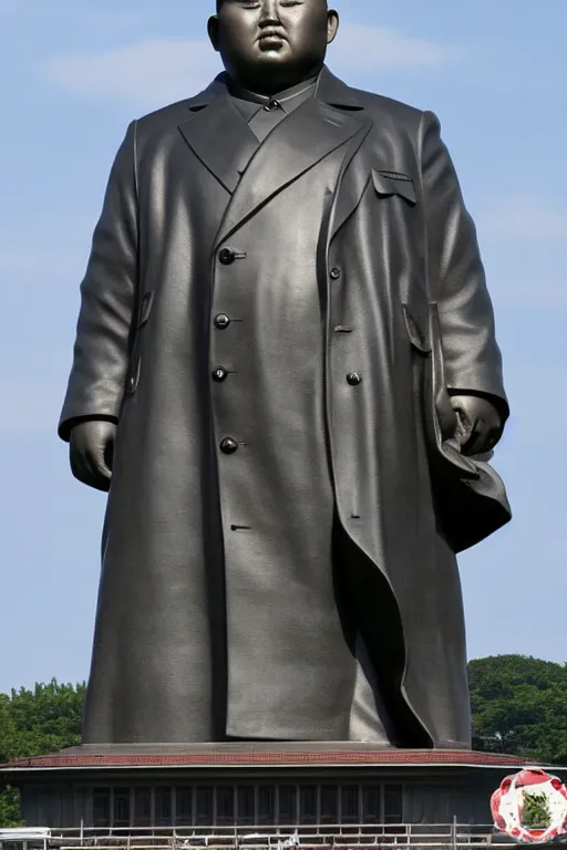 Image similar to a gigantic statue of kim jong un standing on the united states liberty island, symmetry, awesome exposition, very detailed, highly accurate, 8 k