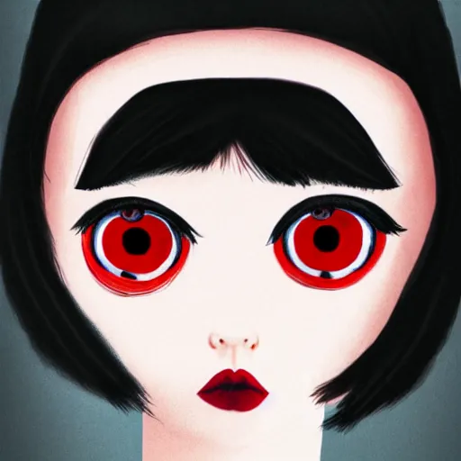 Image similar to A girl with huge red eyes, symmetrical