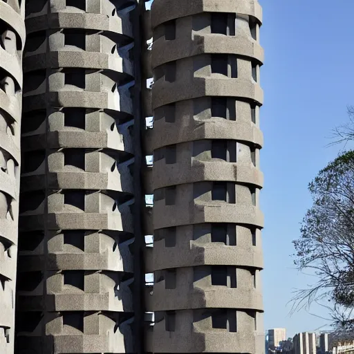 Image similar to a sci - fi brutalist monumental tower, with many towers sprouting from the base tower creating a complex and unique geometric building, photography