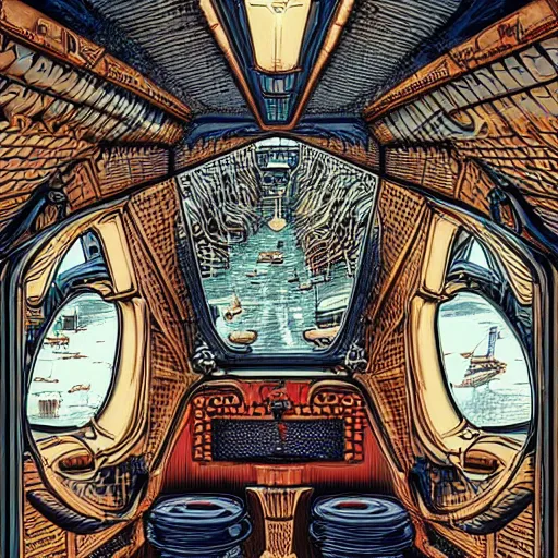 Image similar to intricate detailed victorian golf interior of submarine, pipes, captain, by peter mohrnacher and dan mumford, chsociety