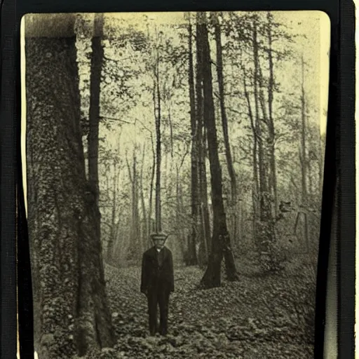 Image similar to man with the upside down face in woods, creepy, 1910 Polaroid