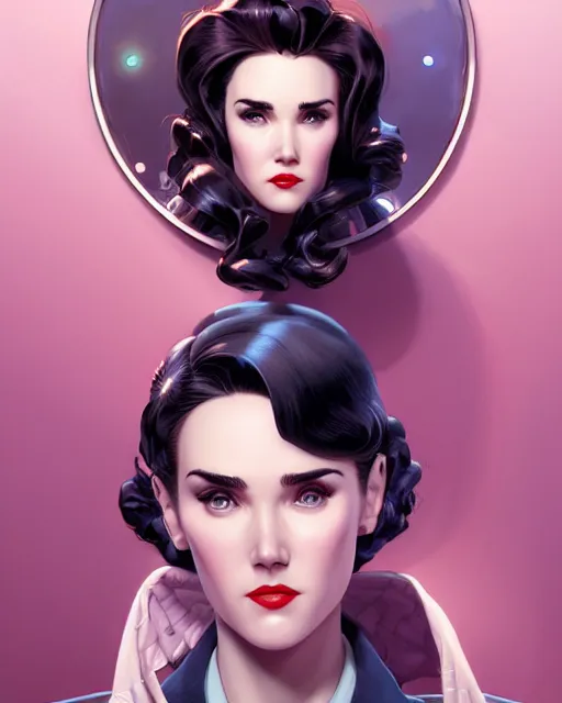 Image similar to a pin up and beautiful fashion charming dreamlke jennifer connelly, symmetrical face symmetrical eyes, character art, art by artgerm lau and wlop and and ilya kuvshinov and john singer sargent, joshua middleton comic art, hyperdetailed, 8 k realistic, symmetrical, frostbite 3 engine, cryengine, digital art